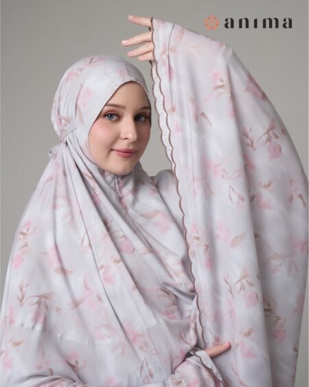 Mukena Daisy Series 01 Bordir Coklat Motif Abu Muda Pink